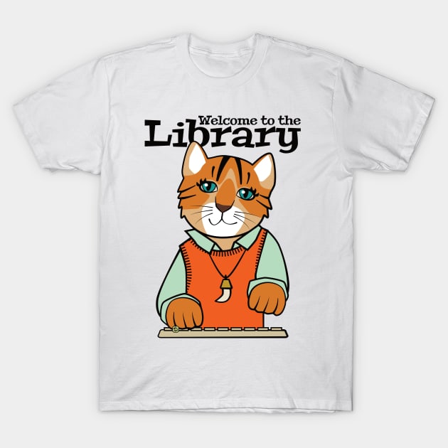 Library Welcome Tiger Cat T-Shirt by Sue Cervenka